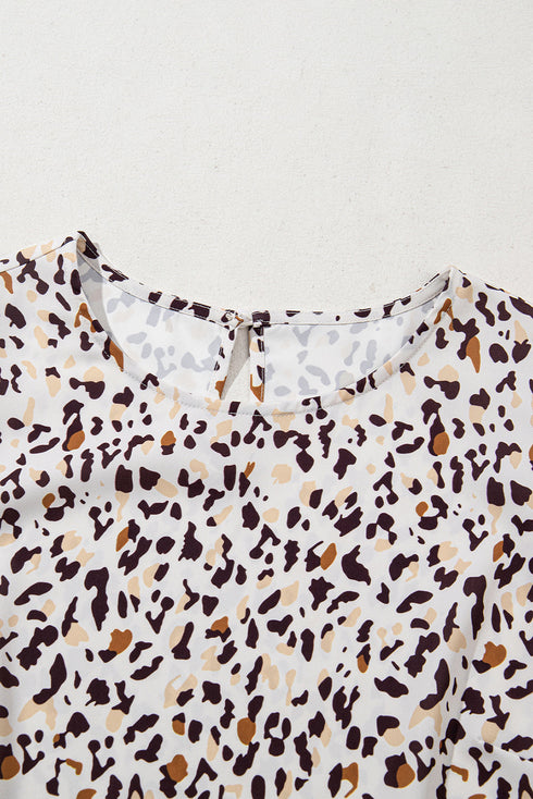 Flutter Sleeve Tiered Hem Animal Print Keyhole Back Mini Dress